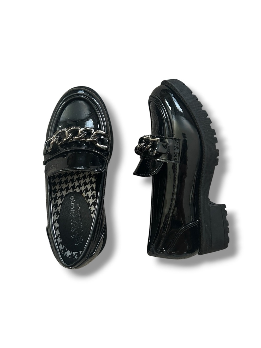 Girls Kids Patent Black Chain Lug Sole Loafers Size 11